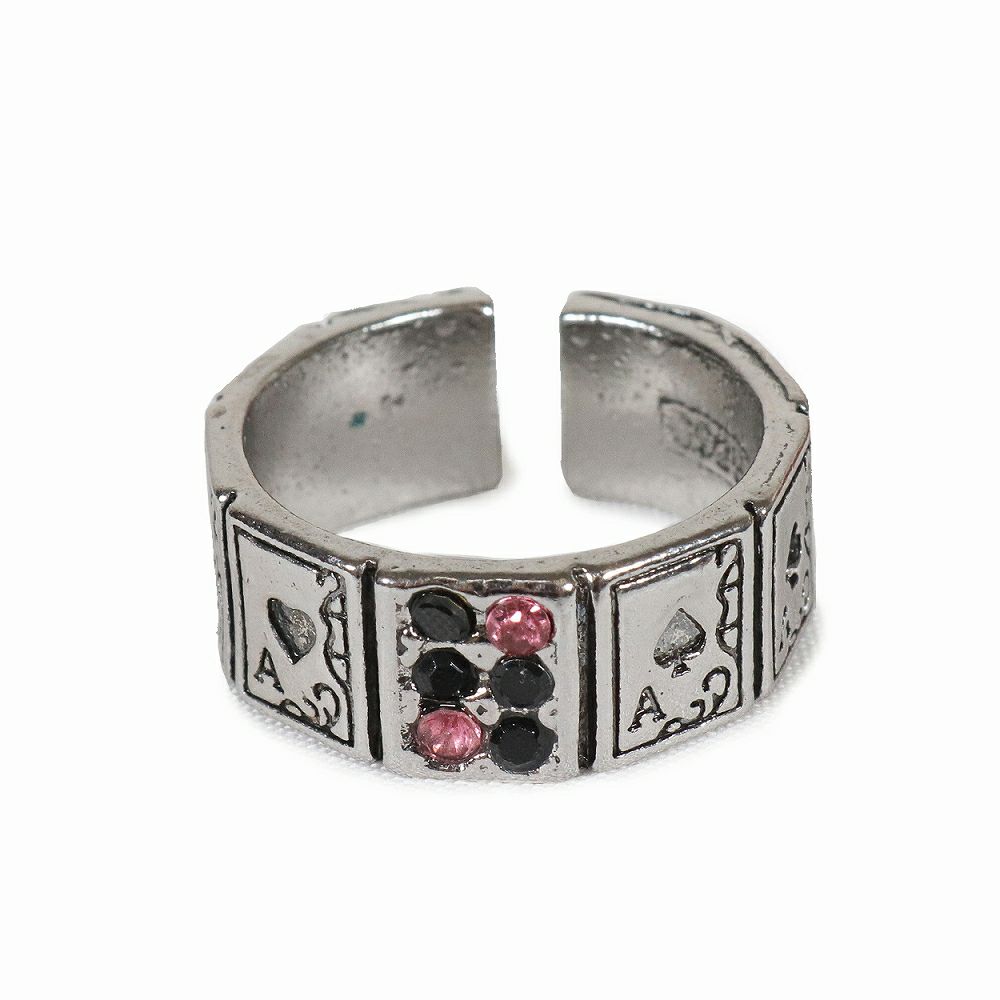 Deorart,ディオラート,指輪,リング,トランプ柄,アリスモチーフ,スペードモチーフ,ハートモチーフ,ストーン付き,リング,フルーサイズ,