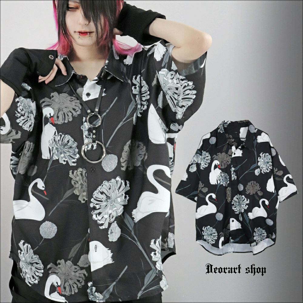 Deorart,ディオラート,V系シャツ,柄シャツ,鳥柄,白鳥,ゴシック,バンド,ホスト,男装,衣装,オーバーサイズ,