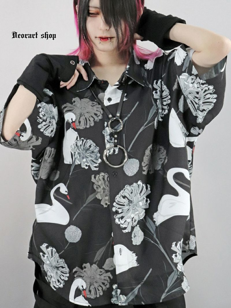 Deorart,ディオラート,V系シャツ,柄シャツ,鳥柄,白鳥,ゴシック,バンド,ホスト,男装,衣装,オーバーサイズ,