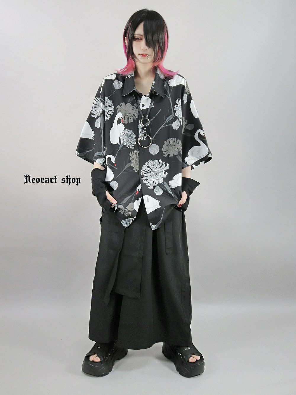 Deorart,ディオラート,V系シャツ,柄シャツ,鳥柄,白鳥,ゴシック,バンド,ホスト,男装,衣装,オーバーサイズ,