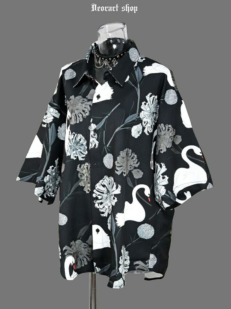 Deorart,ディオラート,V系シャツ,柄シャツ,鳥柄,白鳥,ゴシック,バンド,ホスト,男装,衣装,オーバーサイズ,