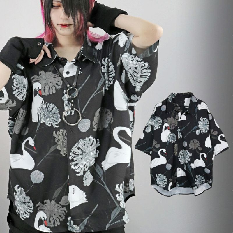 Deorart,ディオラート,V系シャツ,柄シャツ,鳥柄,白鳥,ゴシック,バンド,ホスト,男装,衣装,オーバーサイズ,