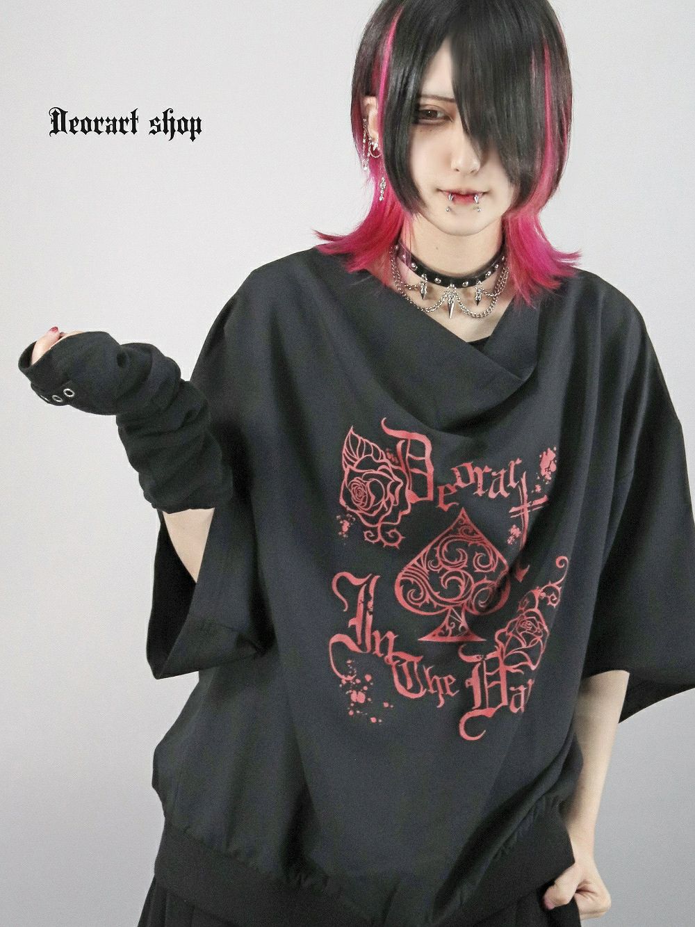 Deorart,ディオラート,モード,ゴシック,Tシャツ,ドレープ,普段使い,スペード,薔薇,裾絞り,地雷系,V系,ヴィジュアル系,大人,ファッション,衣装,メンズ,レディス,通販
