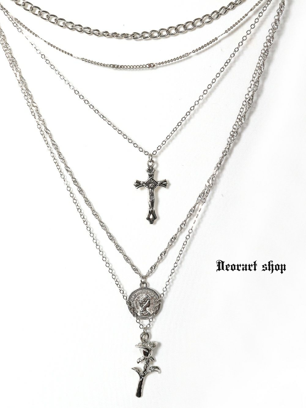 Deorart,ディオラート,V系,ヴィジュアル系,ネックレス,ペンダント,ジャラジャラ,重ね付け,3連,4連,三連,四連,薔薇,十字架,ネックレス,バンド,メンズ,レディス