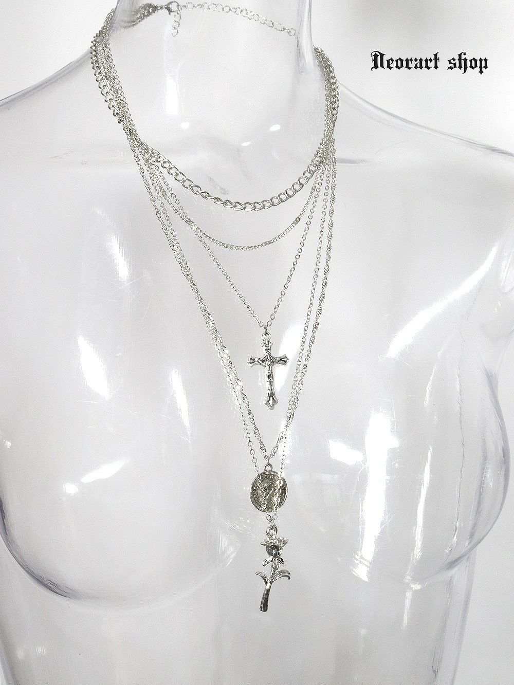 Deorart,ディオラート,V系,ヴィジュアル系,ネックレス,ペンダント,ジャラジャラ,重ね付け,3連,4連,三連,四連,薔薇,十字架,ネックレス,バンド,メンズ,レディス