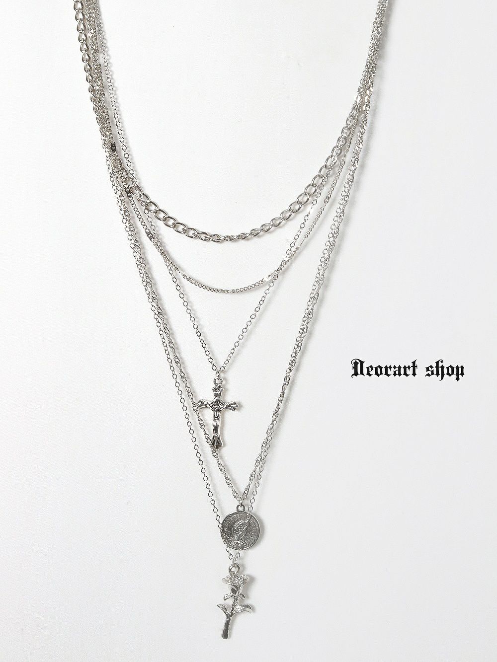 Deorart,ディオラート,V系,ヴィジュアル系,ネックレス,ペンダント,ジャラジャラ,重ね付け,3連,4連,三連,四連,薔薇,十字架,ネックレス,バンド,メンズ,レディス