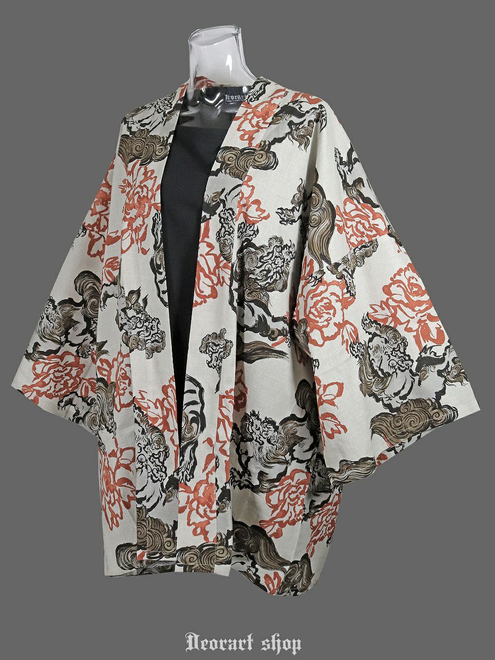 Deorart,ディオラート,和装,和柄,羽織り,浴衣,着物,白,黒,狛犬,獅子,中華柄,派手,ゴシック,和ゴス,コスプレ,衣装,, 地雷系,ライブ,V系,emo,Vrock,kimono,anime,fashion