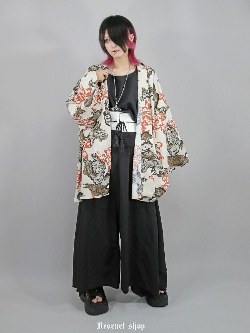 Deorart,ディオラート,和装,和柄,羽織り,浴衣,着物,白,黒,狛犬,獅子,中華柄,派手,ゴシック,和ゴス,コスプレ,衣装,, 地雷系,ライブ,V系,emo,Vrock,kimono,anime,fashion