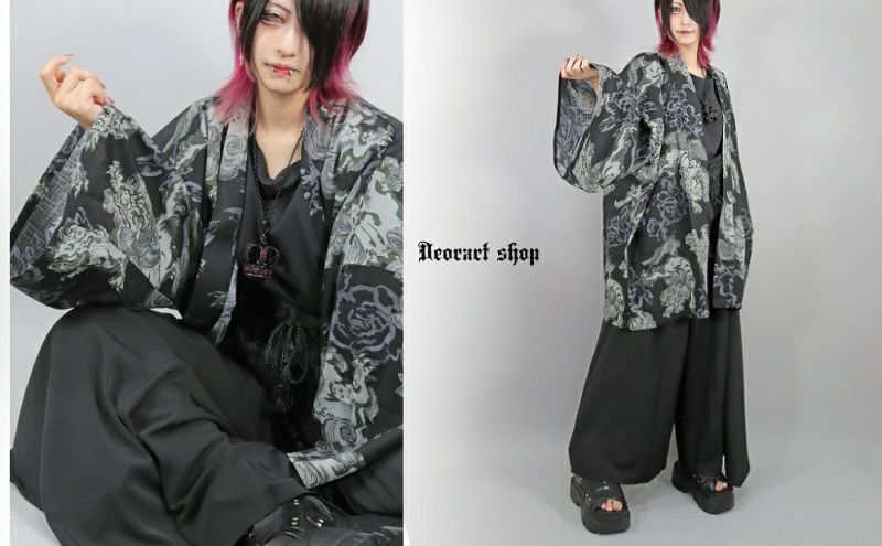 Deorart,ディオラート,和装,和柄,羽織り,浴衣,着物,白,黒,狛犬,獅子,中華柄,派手,ゴシック,和ゴス,コスプレ,衣装,, 地雷系,ライブ,V系,emo,Vrock,kimono,anime,fashion