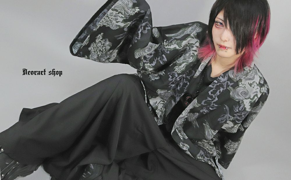 Deorart,ディオラート,和装,和柄,羽織り,浴衣,着物,白,黒,狛犬,獅子,中華柄,派手,ゴシック,和ゴス,コスプレ,衣装,, 地雷系,ライブ,V系,emo,Vrock,kimono,anime,fashion
