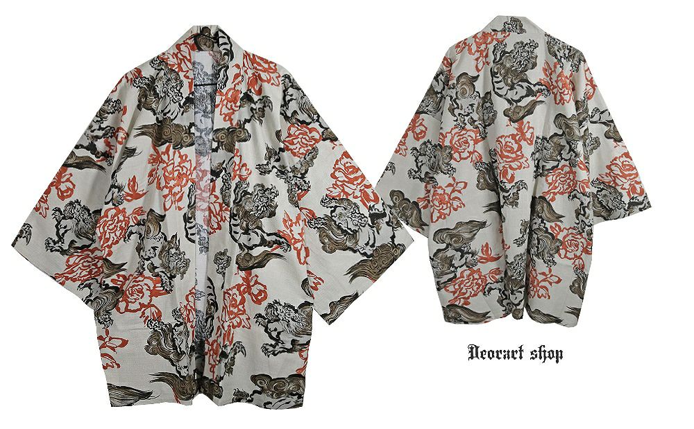 Deorart,ディオラート,和装,和柄,羽織り,浴衣,着物,白,黒,狛犬,獅子,中華柄,派手,ゴシック,和ゴス,コスプレ,衣装,, 地雷系,ライブ,V系,emo,Vrock,kimono,anime,fashion