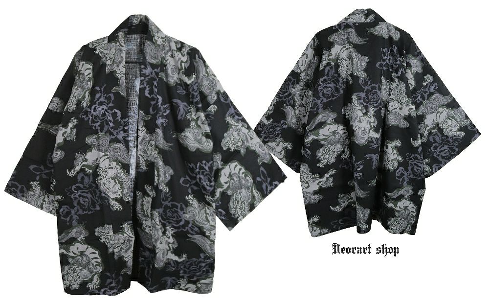 Deorart,ディオラート,和装,和柄,羽織り,浴衣,着物,白,黒,狛犬,獅子,中華柄,派手,ゴシック,和ゴス,コスプレ,衣装,, 地雷系,ライブ,V系,emo,Vrock,kimono,anime,fashion