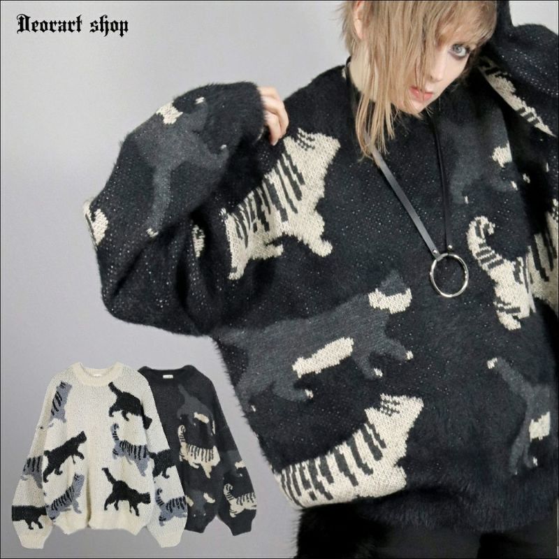 Deorart,ディオラート,通販,アパレル,ニット,プルオーバー,かわいい,大きい,オーバーサイズ,猫柄,ネコ柄ニット,秋冬,ふわふわ,20代,30代,40代,地雷系女子,地雷系男子,地雷系ファッション