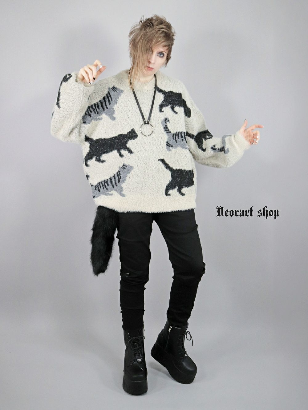 Deorart,ディオラート,通販,アパレル,ニット,プルオーバー,かわいい,大きい,オーバーサイズ,猫柄,ネコ柄ニット,秋冬,ふわふわ,20代,30代,40代,地雷系女子,地雷系男子,地雷系ファッション
