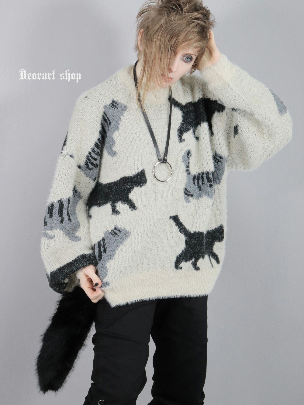 Deorart,ディオラート,通販,アパレル,ニット,プルオーバー,かわいい,大きい,オーバーサイズ,猫柄,ネコ柄ニット,秋冬,ふわふわ,20代,30代,40代,地雷系女子,地雷系男子,地雷系ファッション