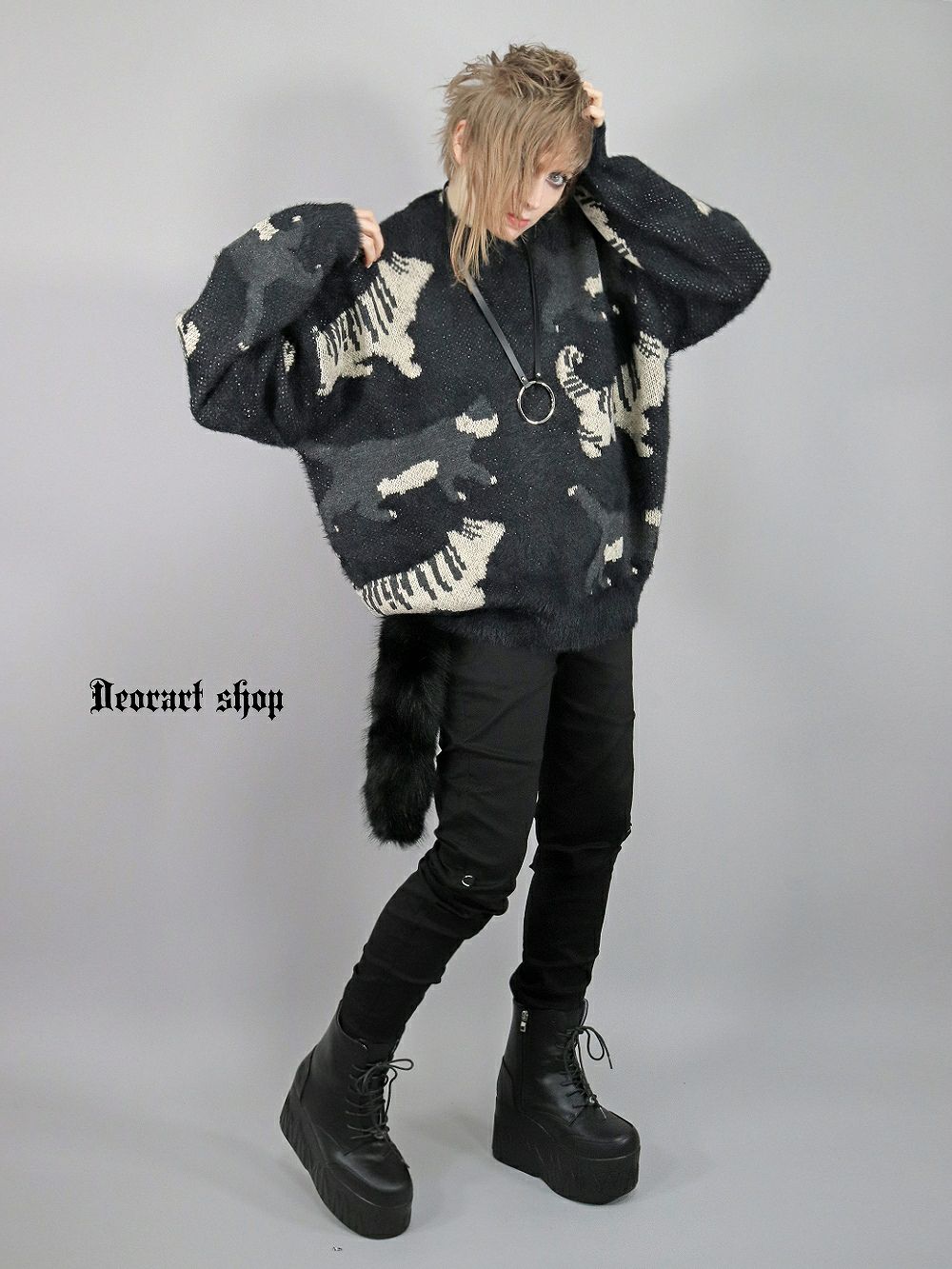 Deorart,ディオラート,通販,アパレル,ニット,プルオーバー,かわいい,大きい,オーバーサイズ,猫柄,ネコ柄ニット,秋冬,ふわふわ,20代,30代,40代,地雷系女子,地雷系男子,地雷系ファッション