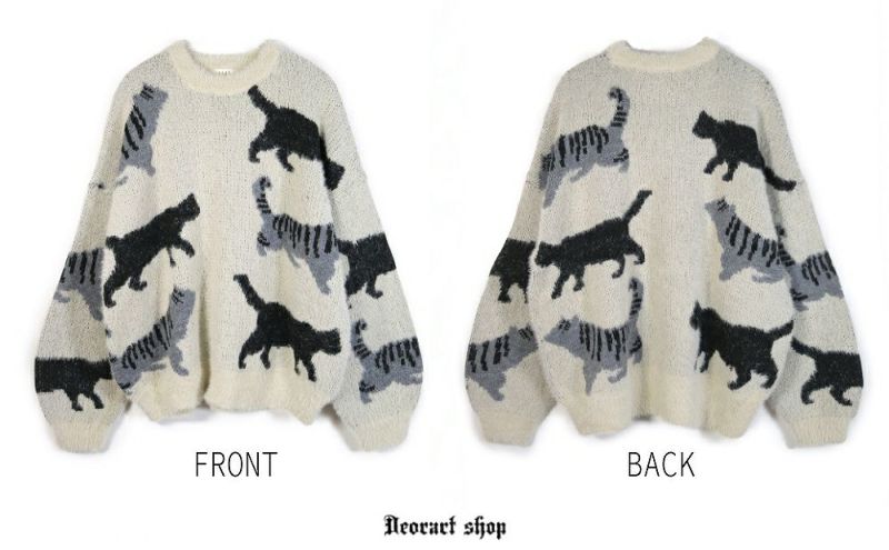 Deorart,ディオラート,通販,アパレル,ニット,プルオーバー,かわいい,大きい,オーバーサイズ,猫柄,ネコ柄ニット,秋冬,ふわふわ,20代,30代,40代,地雷系女子,地雷系男子,地雷系ファッション