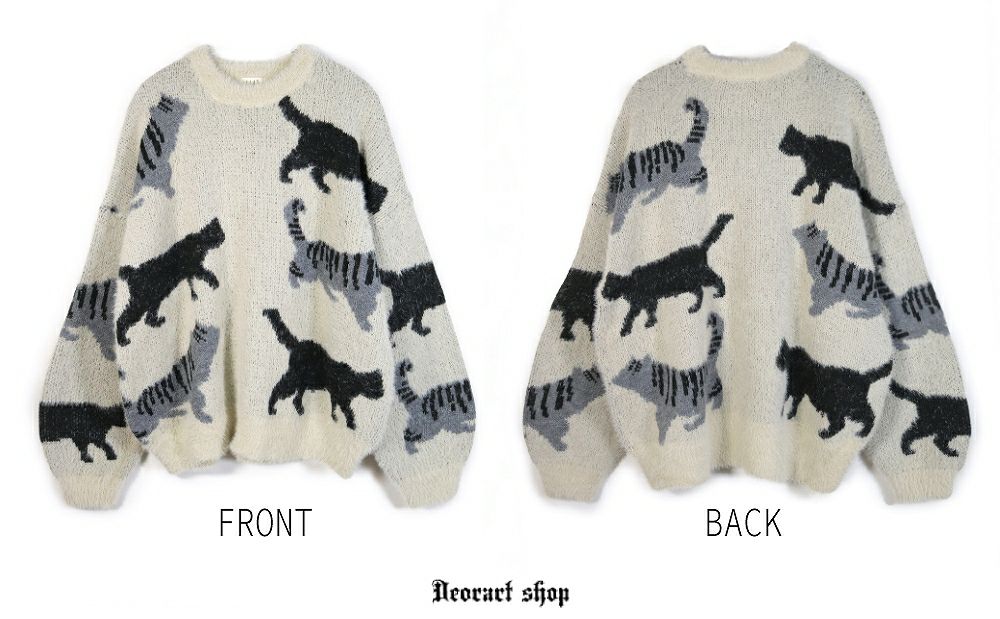 Deorart,ディオラート,通販,アパレル,ニット,プルオーバー,かわいい,大きい,オーバーサイズ,猫柄,ネコ柄ニット,秋冬,ふわふわ,20代,30代,40代,地雷系女子,地雷系男子,地雷系ファッション