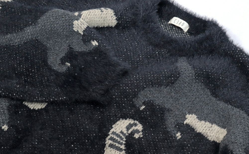 Deorart,ディオラート,通販,アパレル,ニット,プルオーバー,かわいい,大きい,オーバーサイズ,猫柄,ネコ柄ニット,秋冬,ふわふわ,20代,30代,40代,地雷系女子,地雷系男子,地雷系ファッション