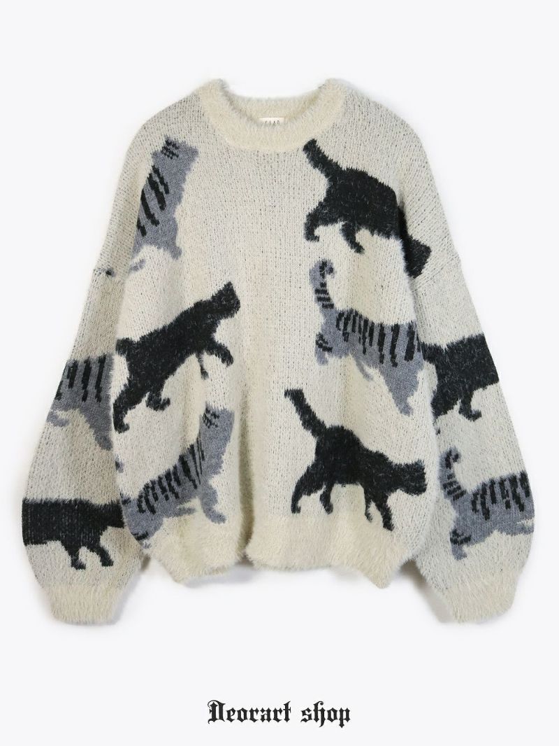 Deorart,ディオラート,通販,アパレル,ニット,プルオーバー,かわいい,大きい,オーバーサイズ,猫柄,ネコ柄ニット,秋冬,ふわふわ,20代,30代,40代,地雷系女子,地雷系男子,地雷系ファッション