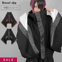 [APPAREL]/ディオラート/中綿・キモノ袖 マントコート [着物袖・和装] ブラック×ワイン (M) ゴスロリ・パンク/Deorart DRT2867 中綿・キモノ袖 マントコート [着物袖・和装] | Deorart shop