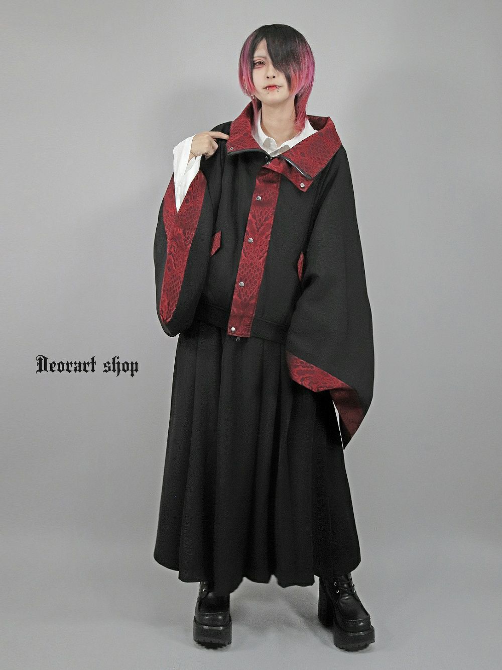 Deorart,ディオラート,冬コート,アウター,V系,ヴィジュアル系,ホスト,バンド,着物袖,和装,トンビコート,忍,コート,暁,ジャケット,振袖,妖怪妖怪,通販, Y2K,Vkei,anime,goth,emo,fashion,japan,kimono,ninjya,akatsuki,naruto,geisha,,Jrock