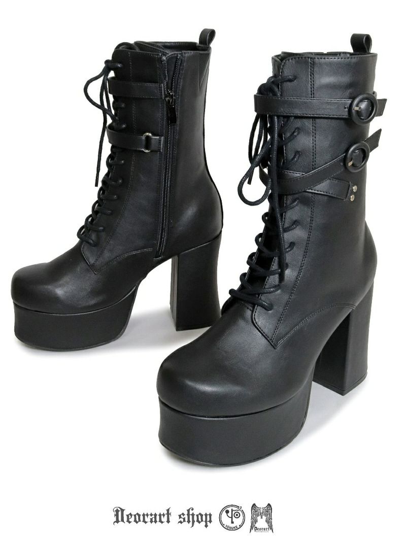 Deorart,ディオラート,厚底ブーツ,黒,ブーツ,原宿系ファッション,ベルト付,通販,20代,30代,40代,V系ファッション,秋冬,レディース,メンズ