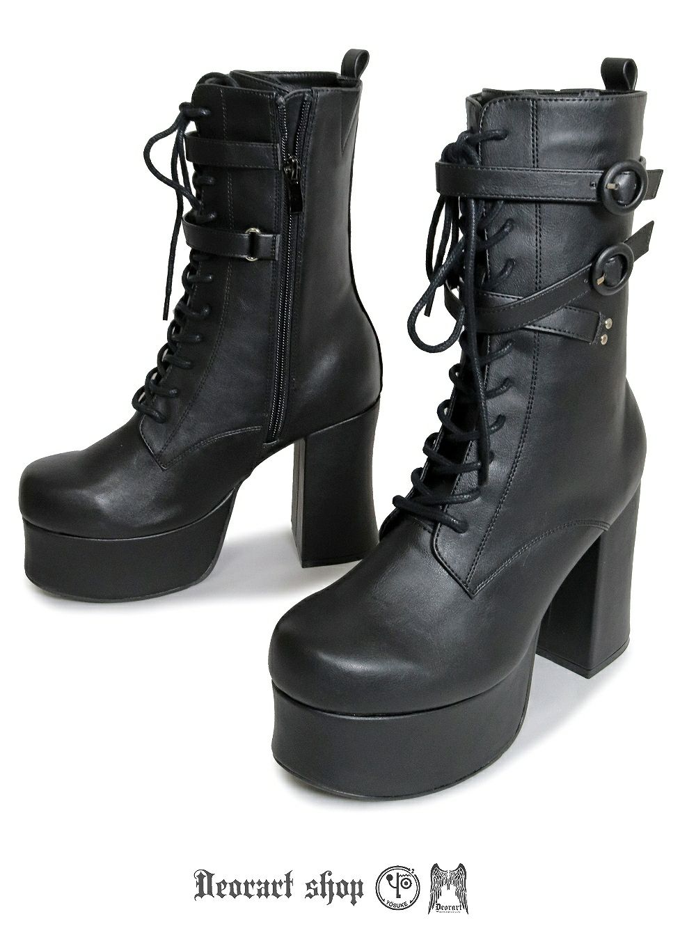 Deorart,ディオラート,厚底ブーツ,黒,ブーツ,原宿系ファッション,ベルト付,通販,20代,30代,40代,V系ファッション,秋冬,レディース,メンズ