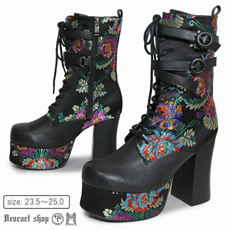 Deorart,ディオラート,厚底ブーツ,和柄,ブーツ,原宿系ファッション,ベルト付,通販,20代,30代,40代,V系ファッション,秋冬,レディース,メンズ