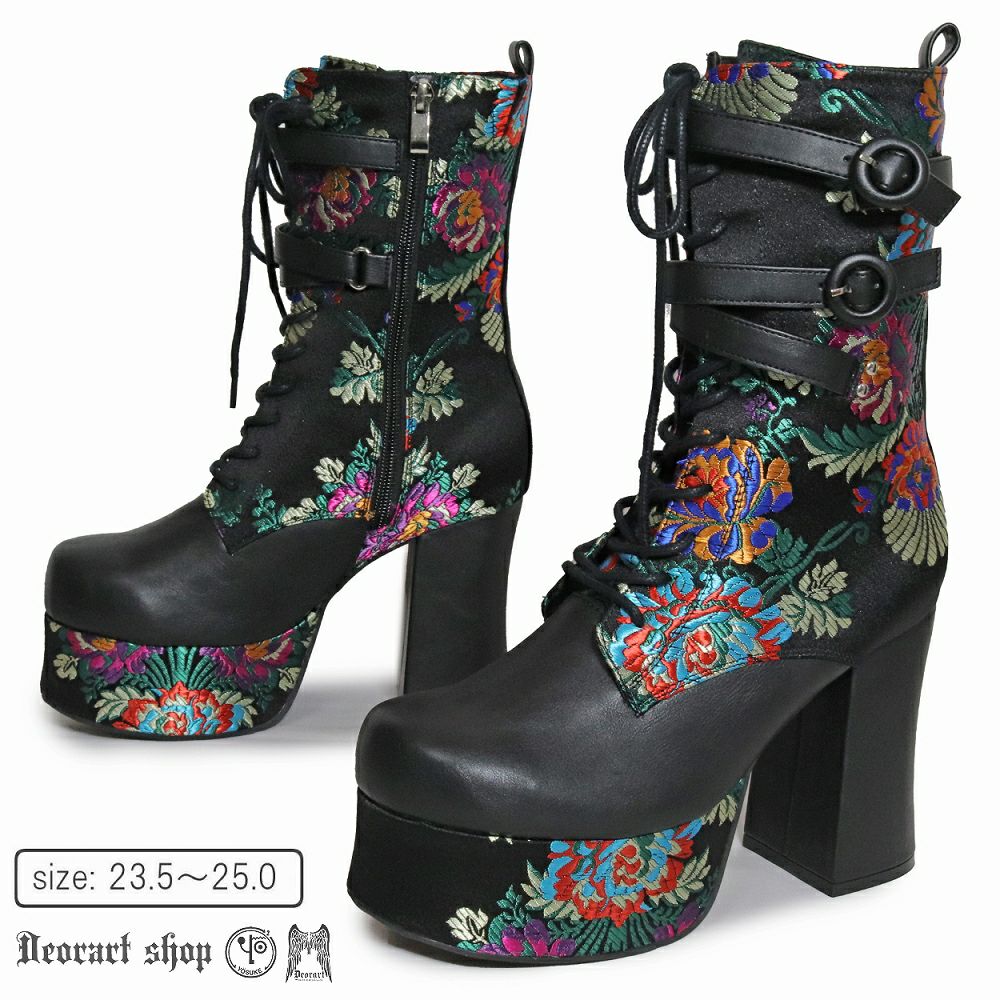 Deorart,ディオラート,厚底ブーツ,和柄,ブーツ,原宿系ファッション,ベルト付,通販,20代,30代,40代,V系ファッション,秋冬,レディース,メンズ