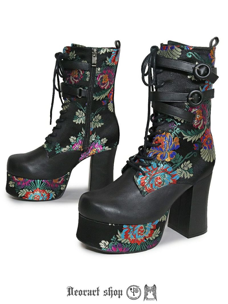 Deorart,ディオラート,厚底ブーツ,和柄,ブーツ,原宿系ファッション,ベルト付,通販,20代,30代,40代,V系ファッション,秋冬,レディース,メンズ