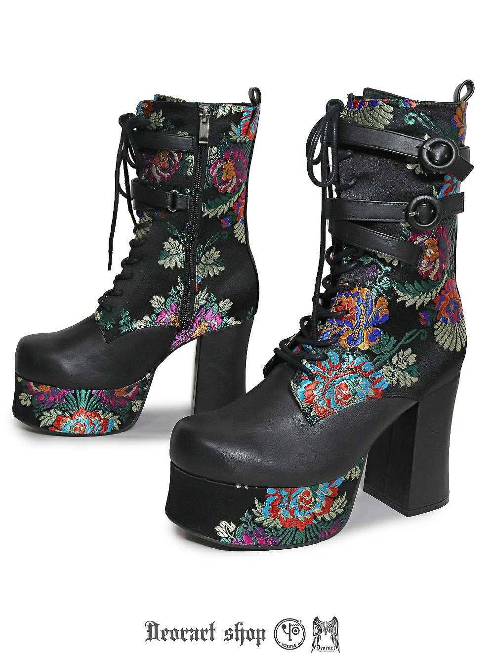 Deorart,ディオラート,厚底ブーツ,和柄,ブーツ,原宿系ファッション,ベルト付,通販,20代,30代,40代,V系ファッション,秋冬,レディース,メンズ