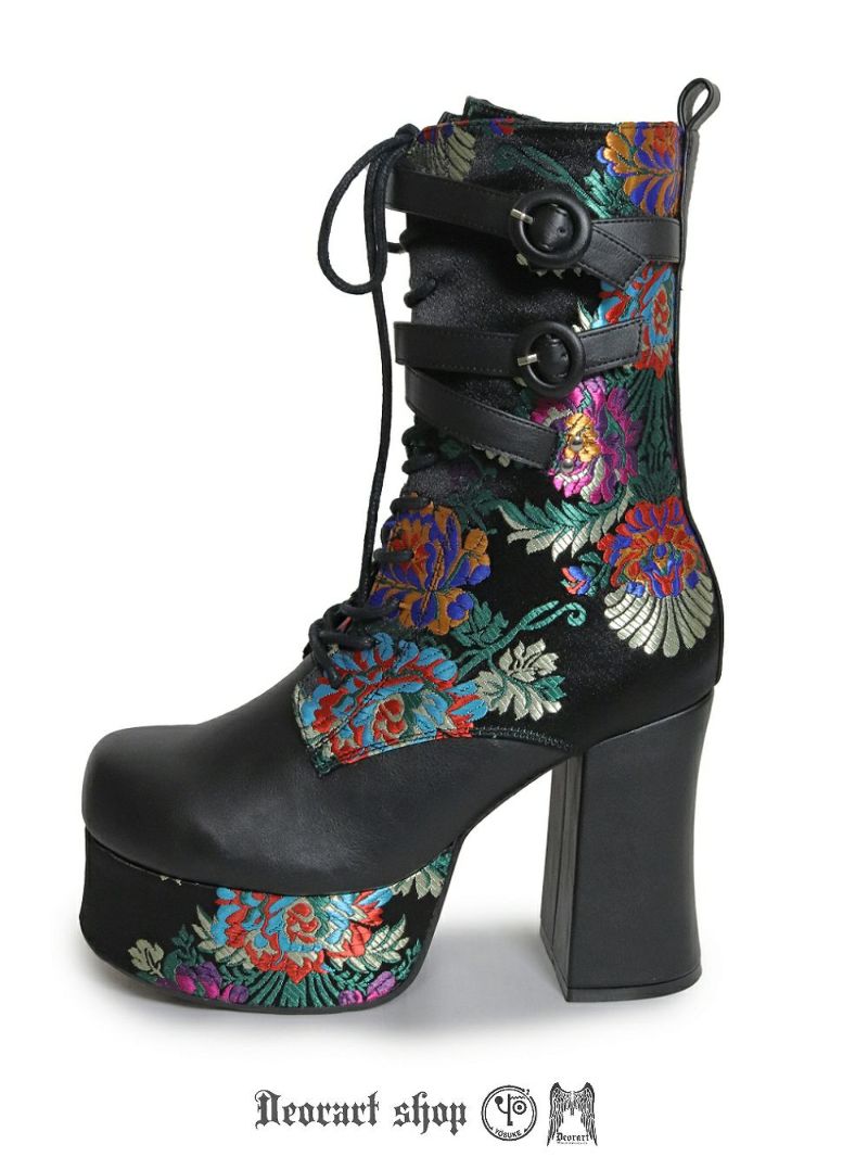 Deorart,ディオラート,厚底ブーツ,和柄,ブーツ,原宿系ファッション,ベルト付,通販,20代,30代,40代,V系ファッション,秋冬,レディース,メンズ