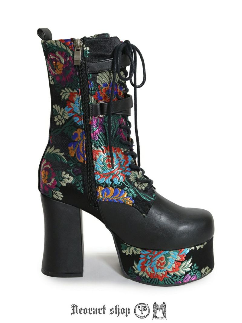 Deorart,ディオラート,厚底ブーツ,和柄,ブーツ,原宿系ファッション,ベルト付,通販,20代,30代,40代,V系ファッション,秋冬,レディース,メンズ