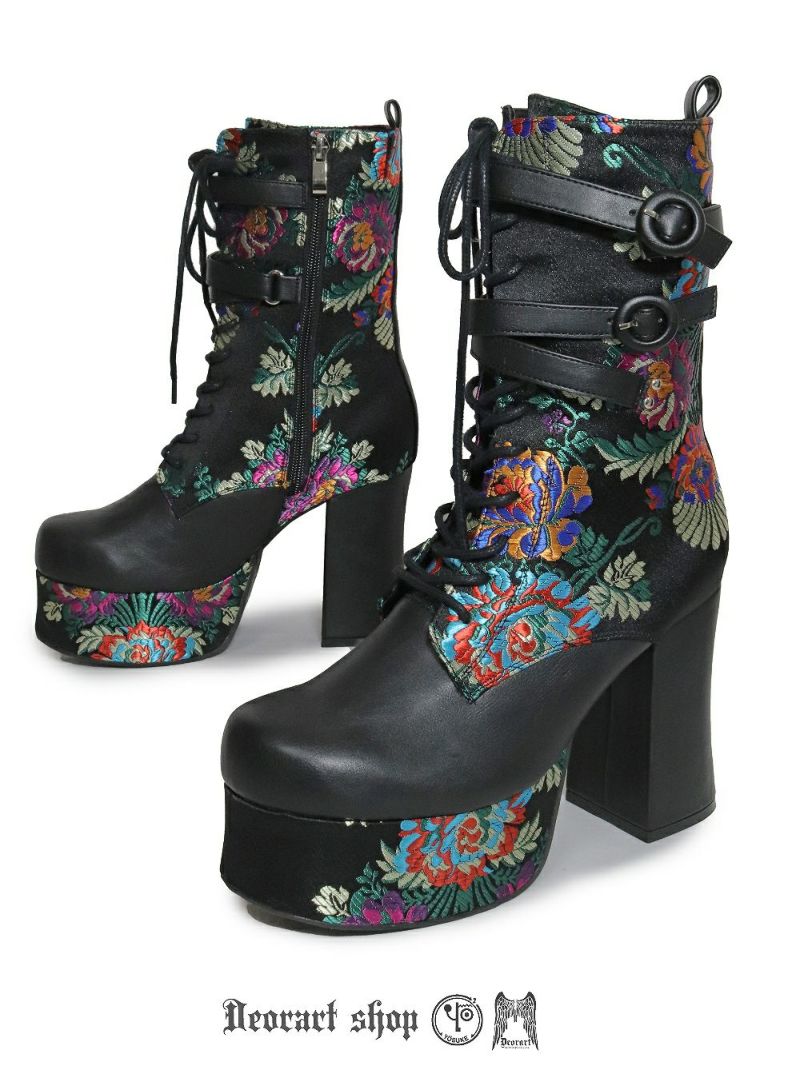 Deorart,ディオラート,厚底ブーツ,和柄,ブーツ,原宿系ファッション,ベルト付,通販,20代,30代,40代,V系ファッション,秋冬,レディース,メンズ