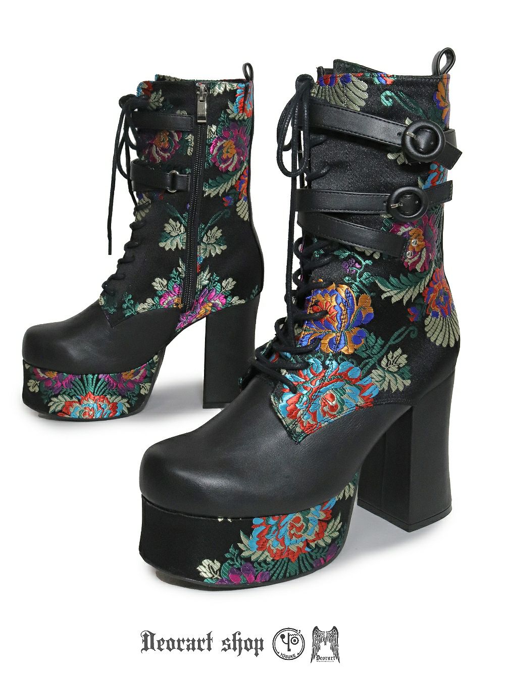 Deorart,ディオラート,厚底ブーツ,和柄,ブーツ,原宿系ファッション,ベルト付,通販,20代,30代,40代,V系ファッション,秋冬,レディース,メンズ