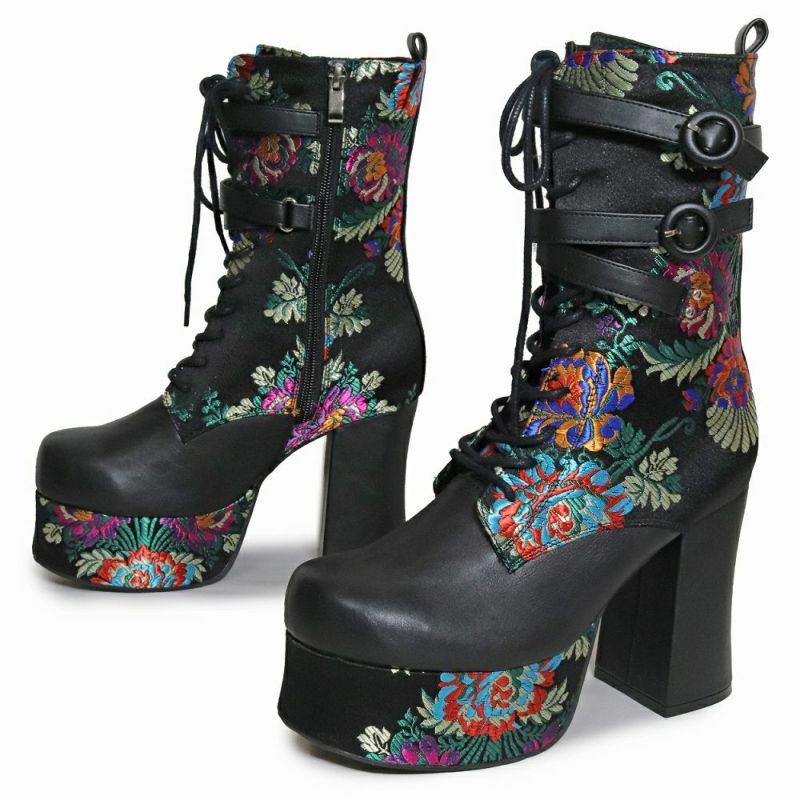 Deorart,ディオラート,厚底ブーツ,和柄,ブーツ,原宿系ファッション,ベルト付,通販,20代,30代,40代,V系ファッション,秋冬,レディース,メンズ