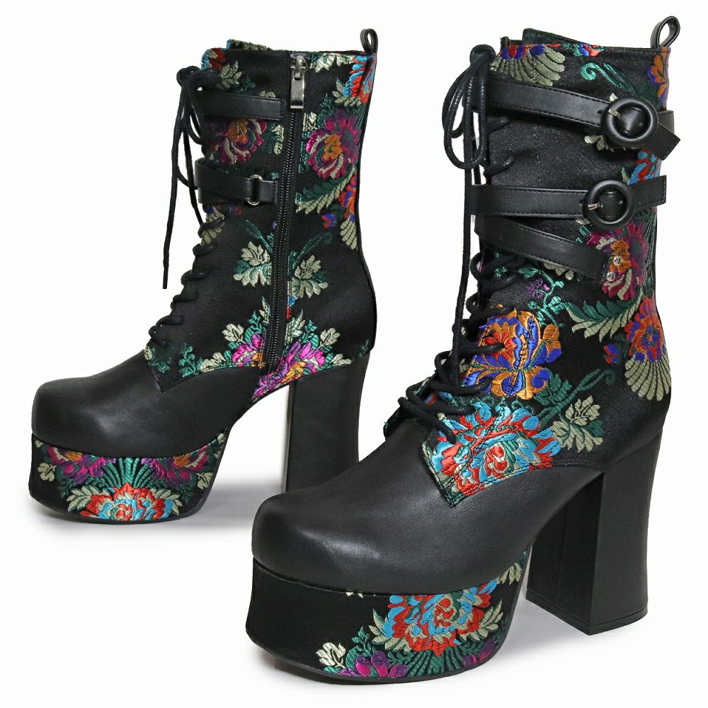 Deorart,ディオラート,厚底ブーツ,和柄,ブーツ,原宿系ファッション,ベルト付,通販,20代,30代,40代,V系ファッション,秋冬,レディース,メンズ