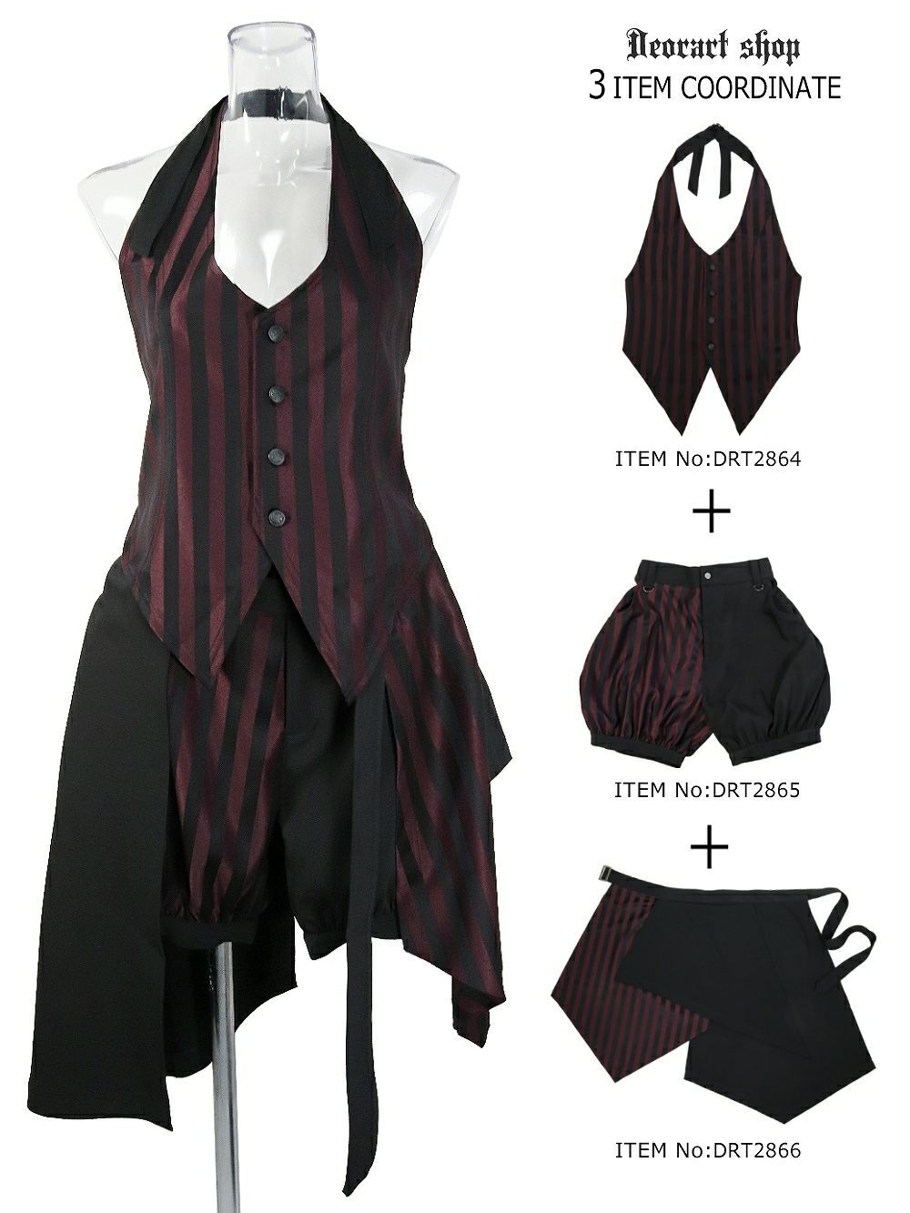 Deorart,ディオラート,V系,ストライプ,ホラー,地雷系,執事風ギャルソン,マント,ベスト,ジレ,中世,王子,セットアップ,V系,ヴィジュアル系,コーデ,ホスト,コンカフェ,ライブ,ファッション,ダンス衣装,メンズ,レディス,男装