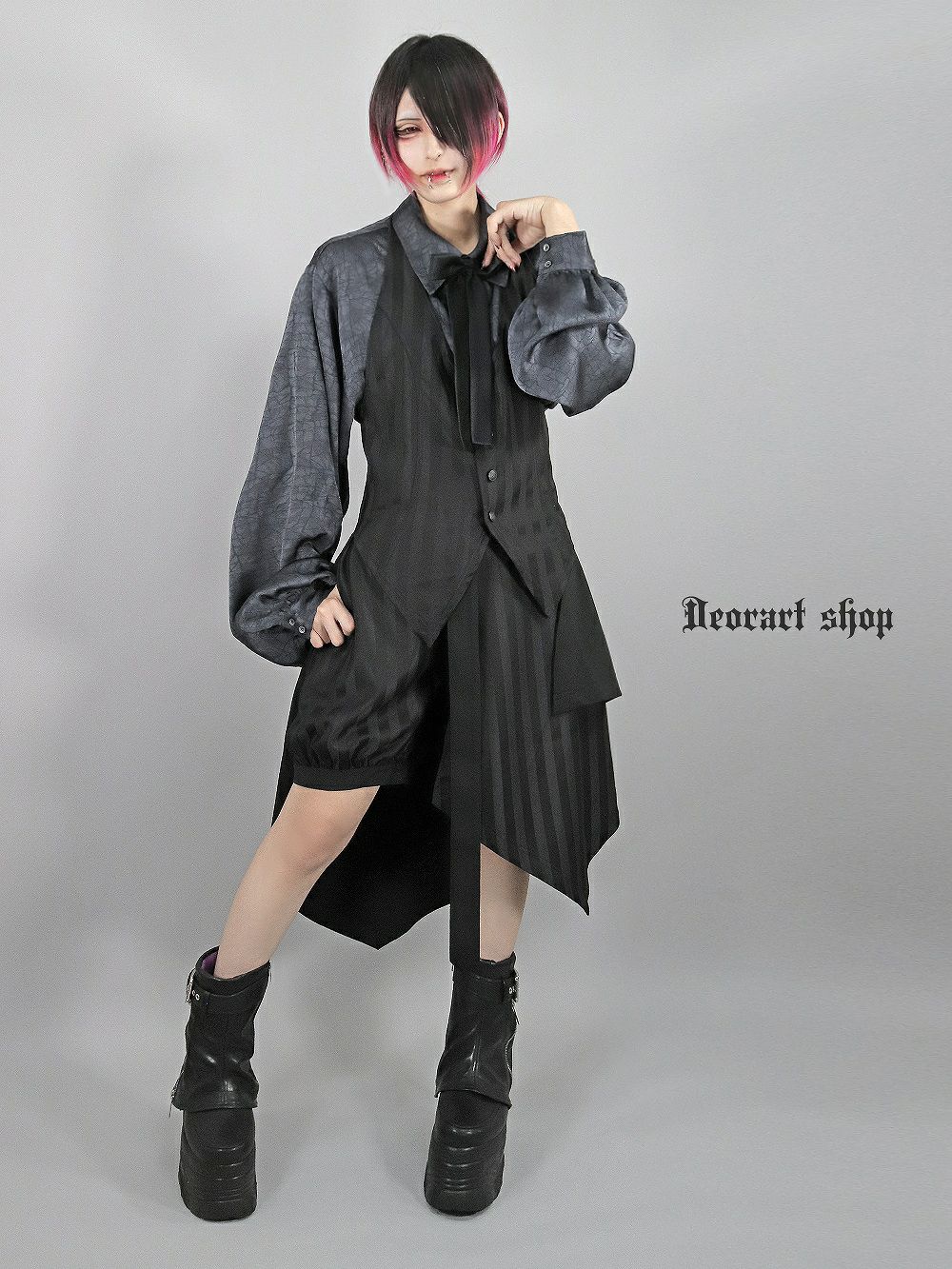 DRT2866 ストライプ柄 レイヤード・ゴシック ベルト フラップ