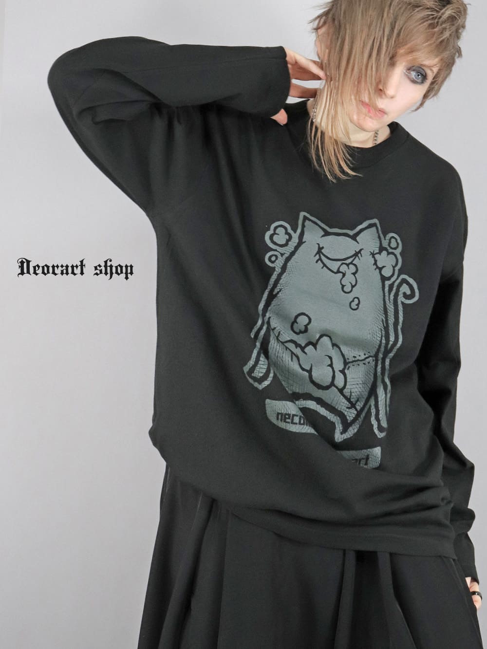 Deorart,ディオラート,necola,necolart,ネコラ,ネコラート,病みかわ,キャラクター,地雷,猫,プリント,イラスト,メンズ,レディス,ビッグT,大きいサイズ,オーバーサイズ,Tシャツ,ロンT,通販,ブランド